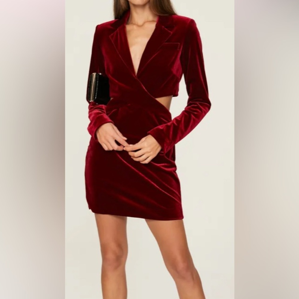 Nicholas Red Wine Velvet Dress w/ Side Cut Outs - Size &